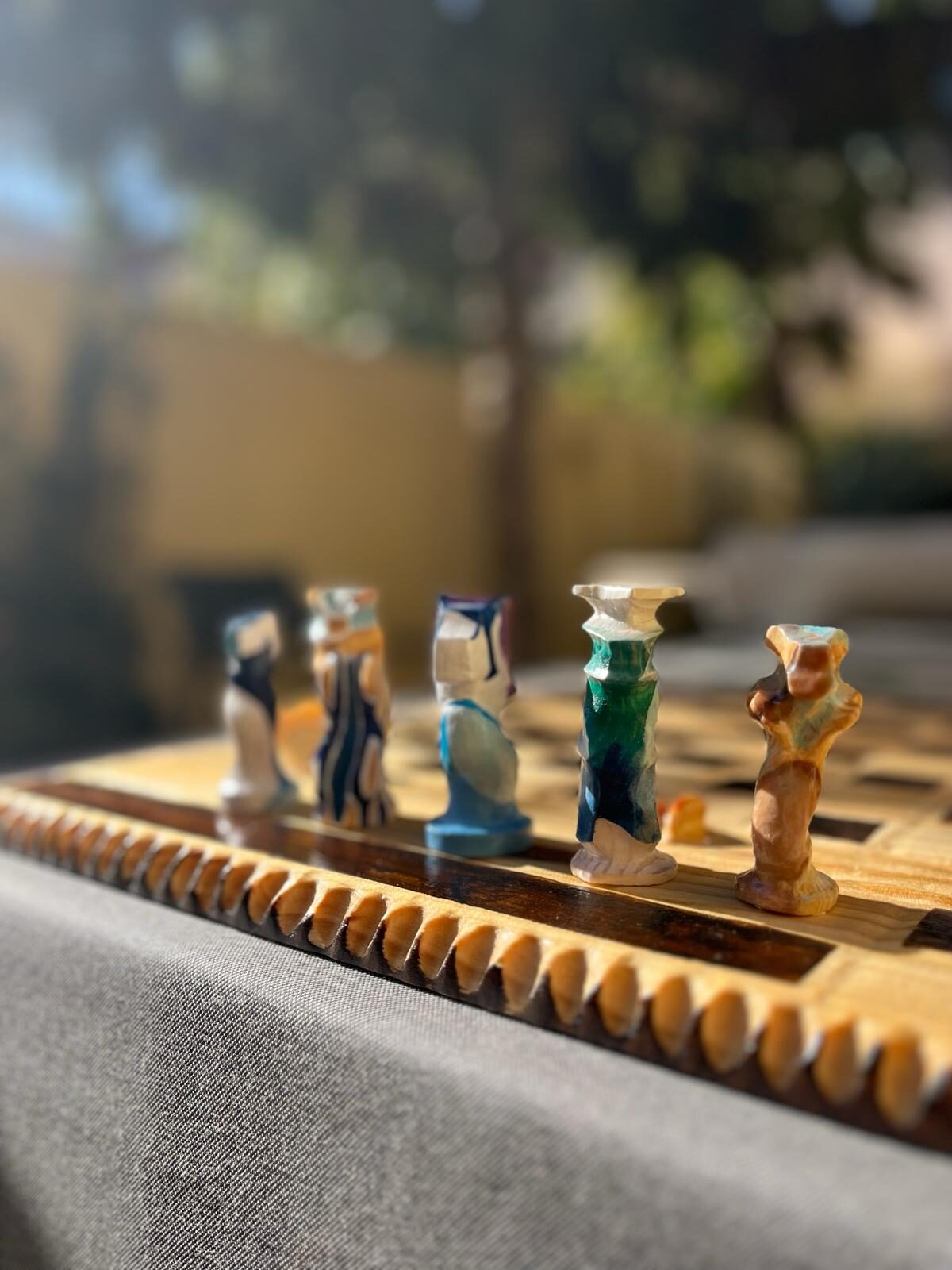 Hand-carved Heaven knights on the wooden board